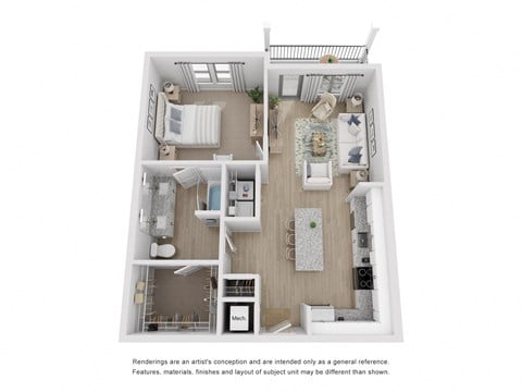 Floor plan for 1 bed, 1 bath, 824 sqft